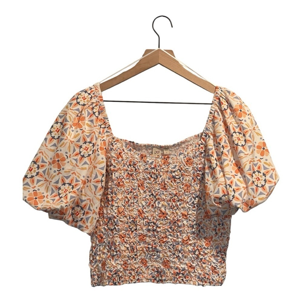 Anthropologie Dolan Multicolor Floral Off-Shoulder Textured Blouse,Puff Sleeve,M - Picture 3 of 13